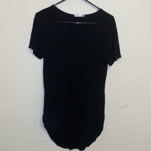 Black Soft Ribbed Short Sleeve High-Low Top